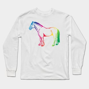 Horse line art rainbow Long Sleeve T-Shirt